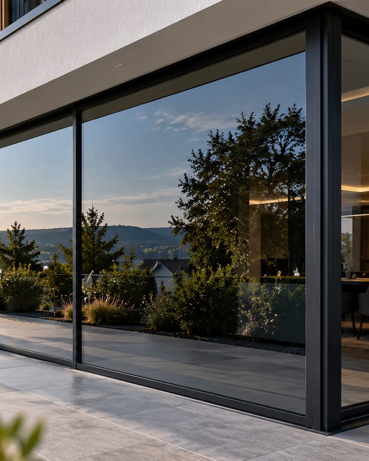 Visualisierung: modernes Wohnhaus mit großen Glasflächen